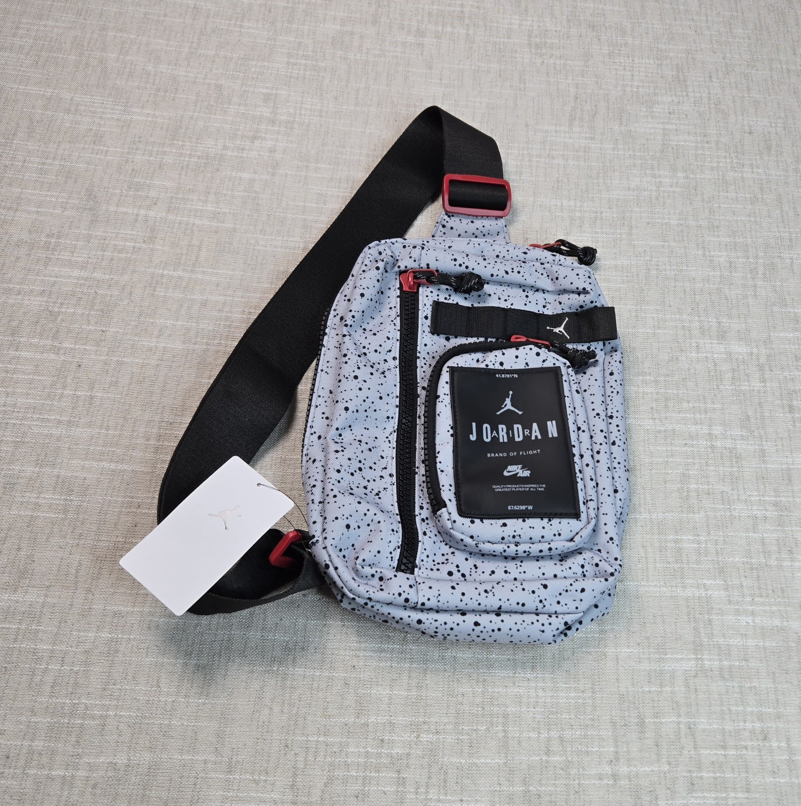 NIKE Air Jordan Hesi Crossbody Sling Bag 3L Unisex Cement Gray Black Zip