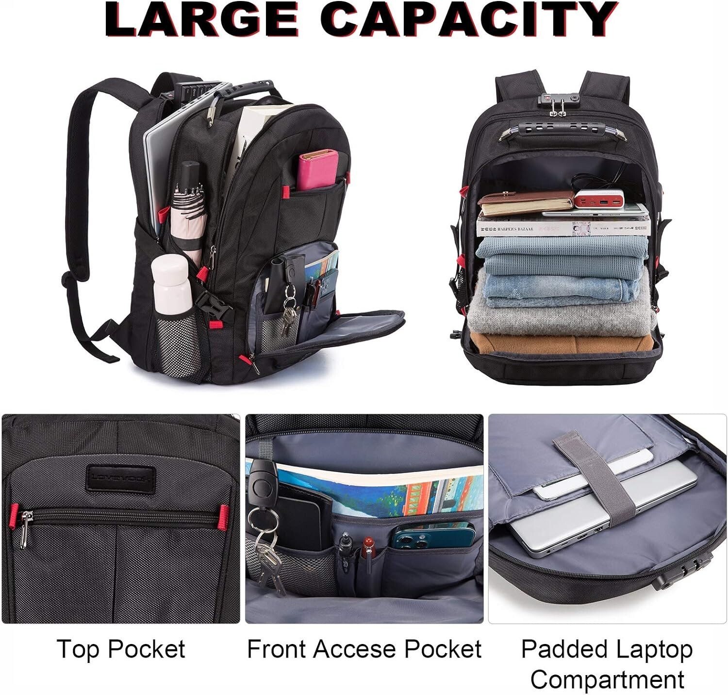 Large Capacity Travel Laptop Backpack – Anti Theft Design with Lock & USB Port