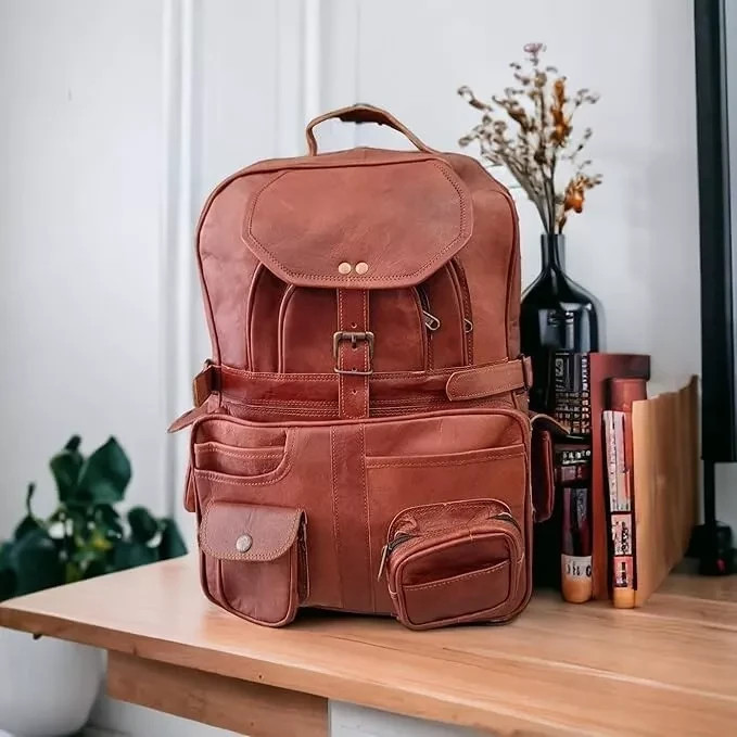 Vintage Brown Large Backpack Rucksack Bag Leather Laptop Travel Genuine Men’s