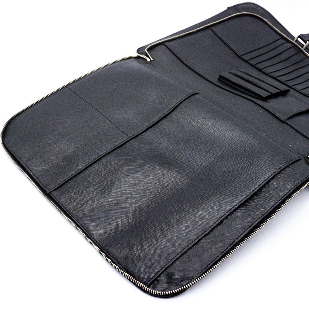 PRADA Saffiano Leather Briefcase Black Business Bag Organizer Silver Hardware
