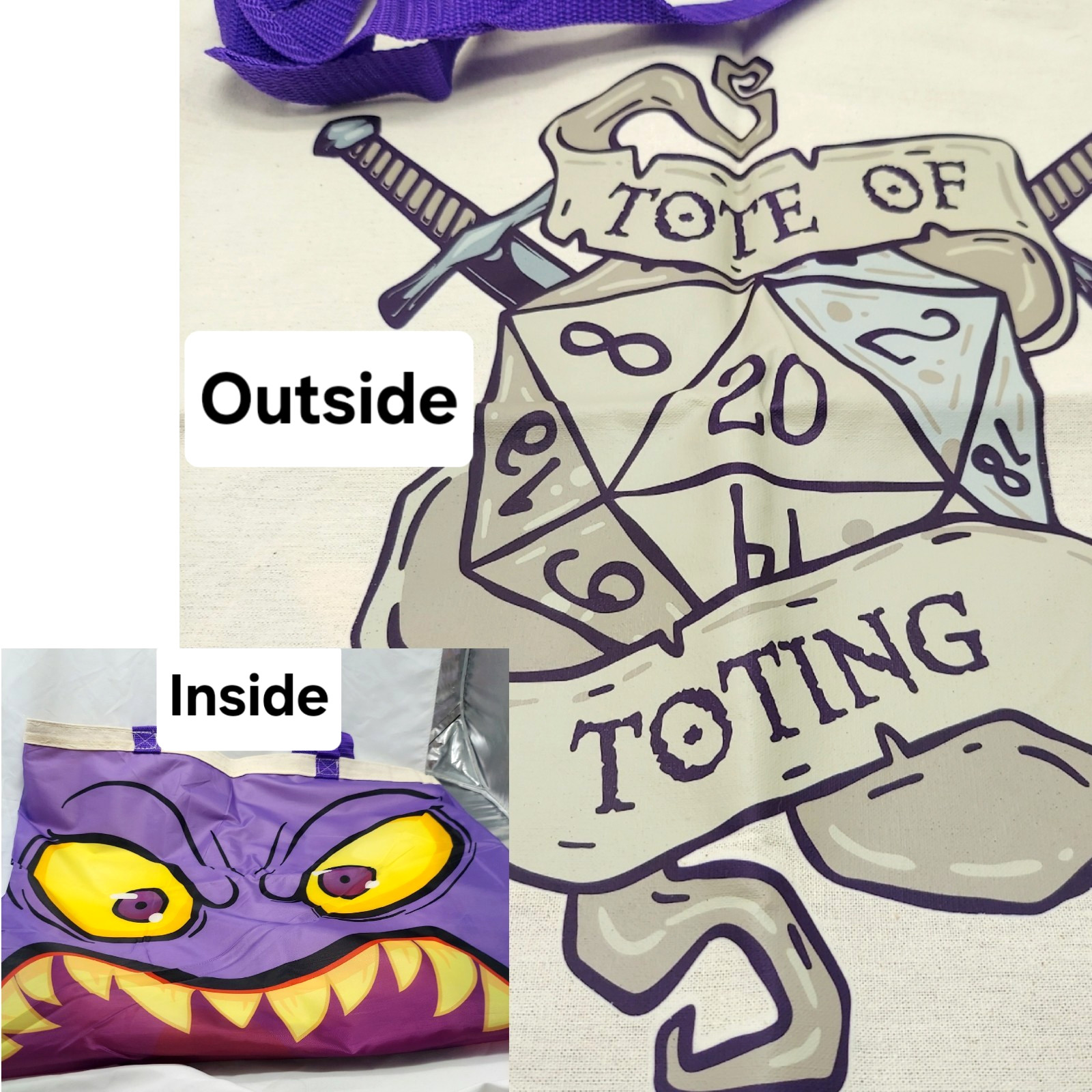 Tote of Toting 20 Sided Dice/Mimic Reversible D&D 21×18 in Oversized Tote Bag