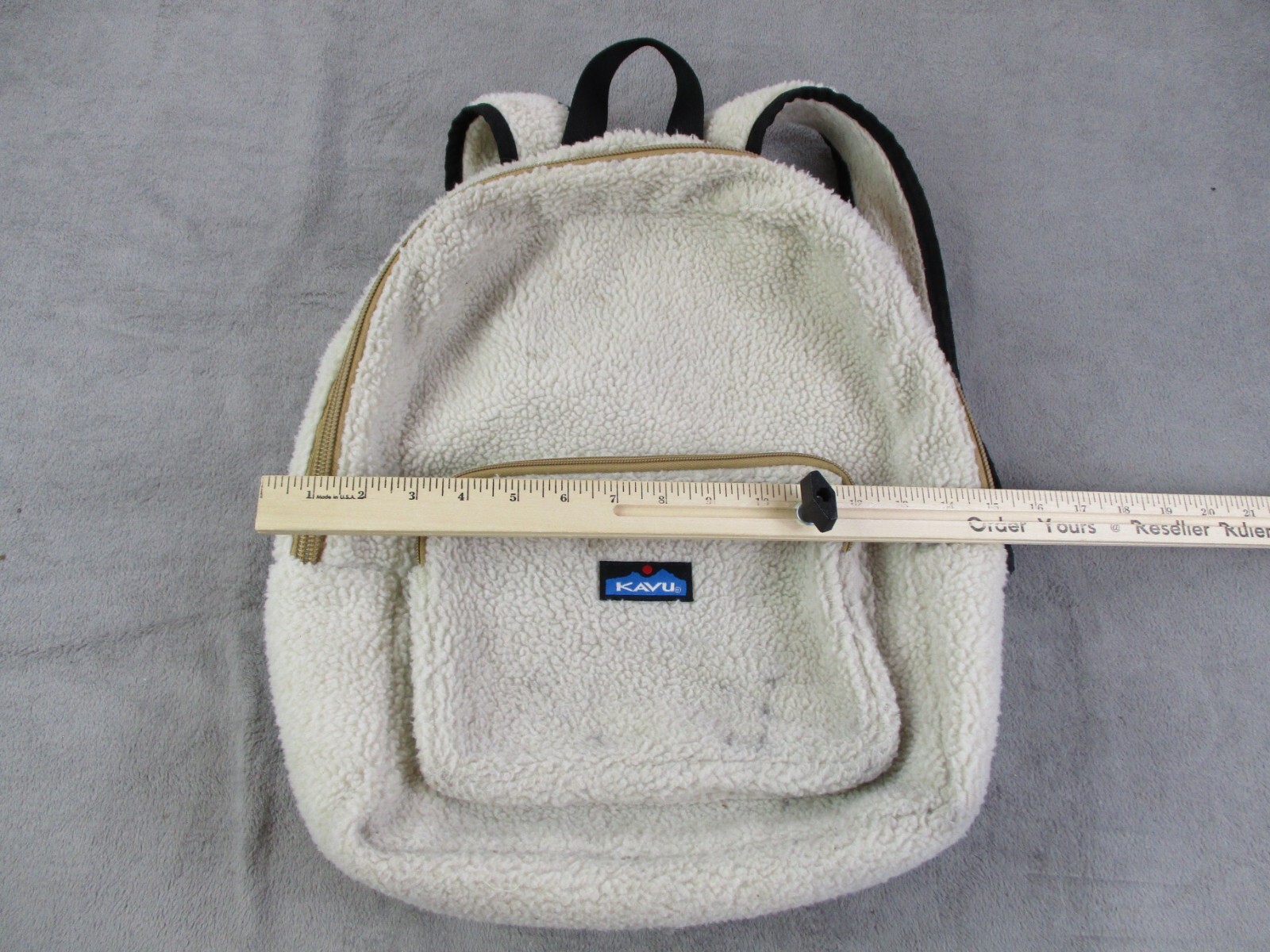 KAVU Pack Sherpa Fleece Backpack Women Girl Medium Ivory Padded Shoulder Straps