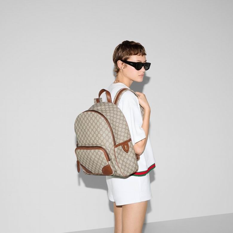 Gucci GG Emblem Medium Canvas Leather – Trimmed Backpack – BROWN – Made in Italy