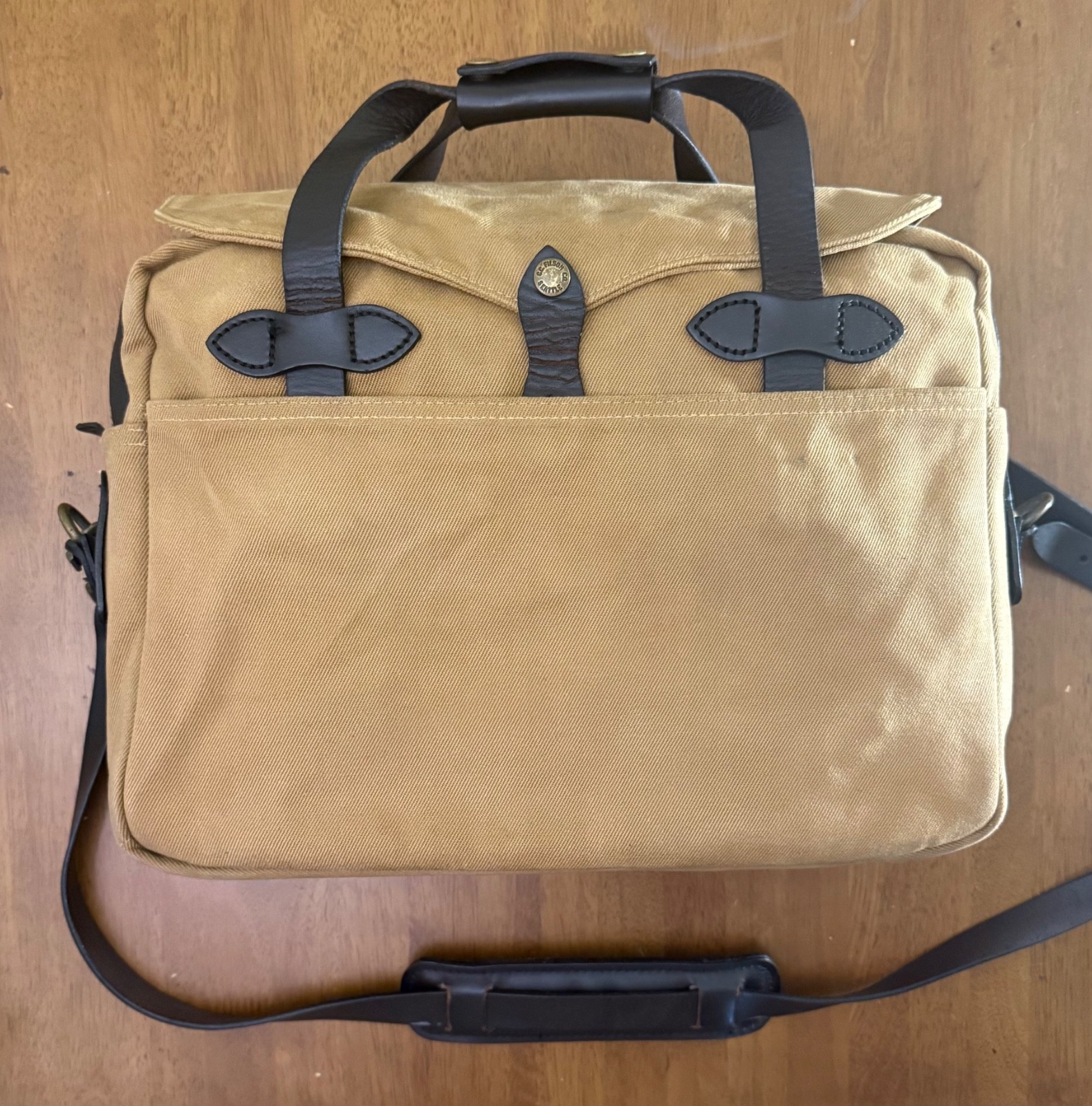Filson 257 Tan Twill Briefcase USA Large Style 70257 Leather Shoulder Bag