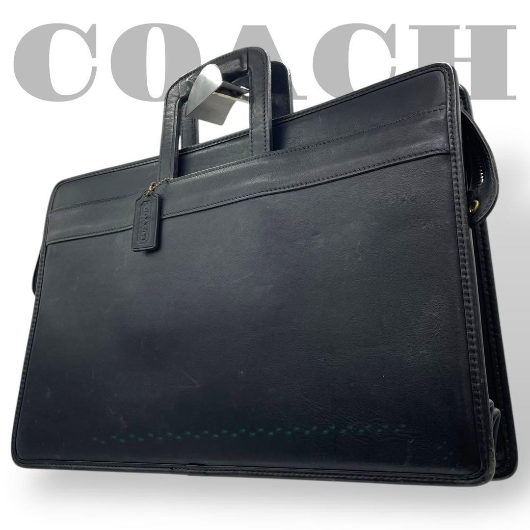 Rare Old COACH Black Leather Briefcase Business Bag 43x29x7cm Shoulder 33cm
