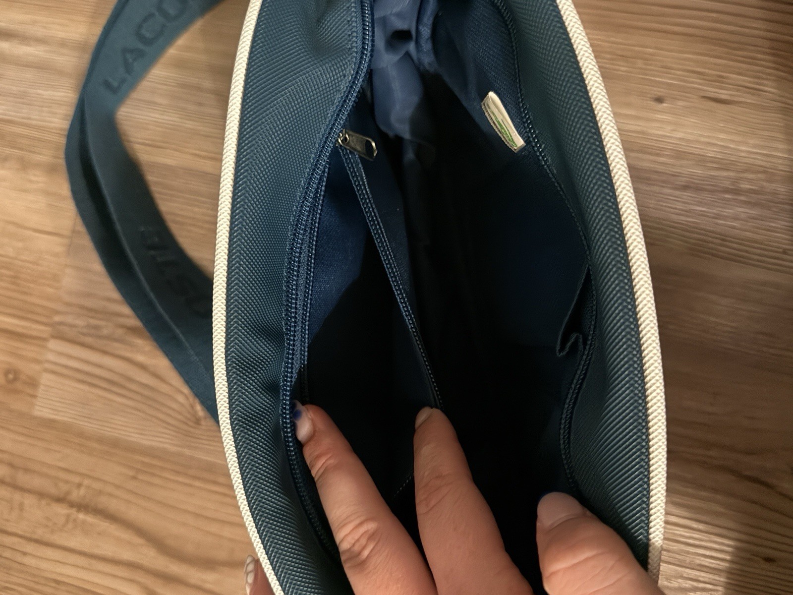 Lacoste Blue/White Messenger Crossbody Bag, Zip Closure, Adjustable Strap