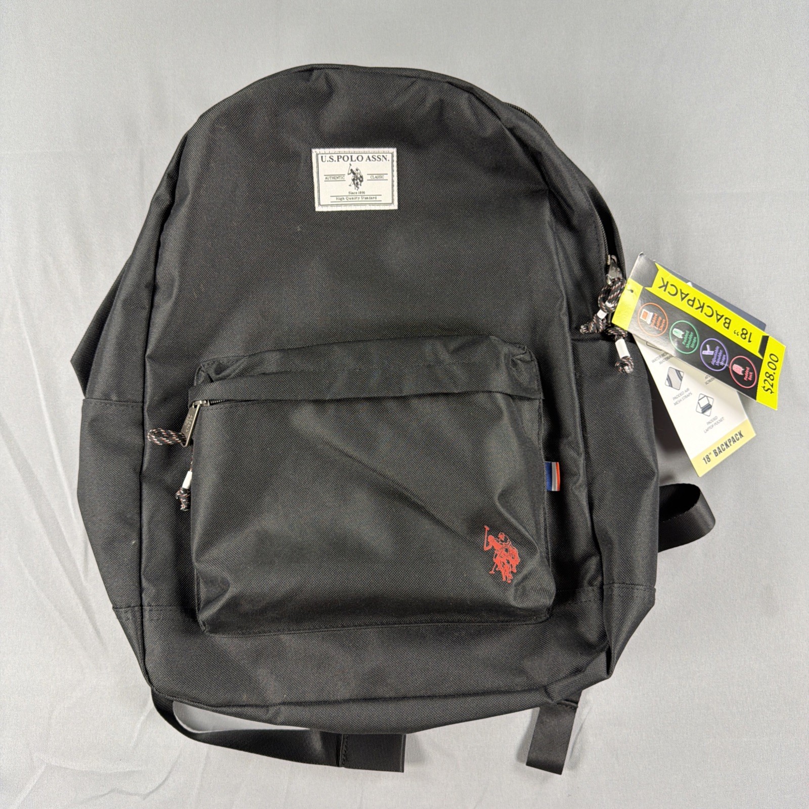 U.S. Polo Assn Backpack 18″ Black School Travel Laptop Bag NWT Classic Logo