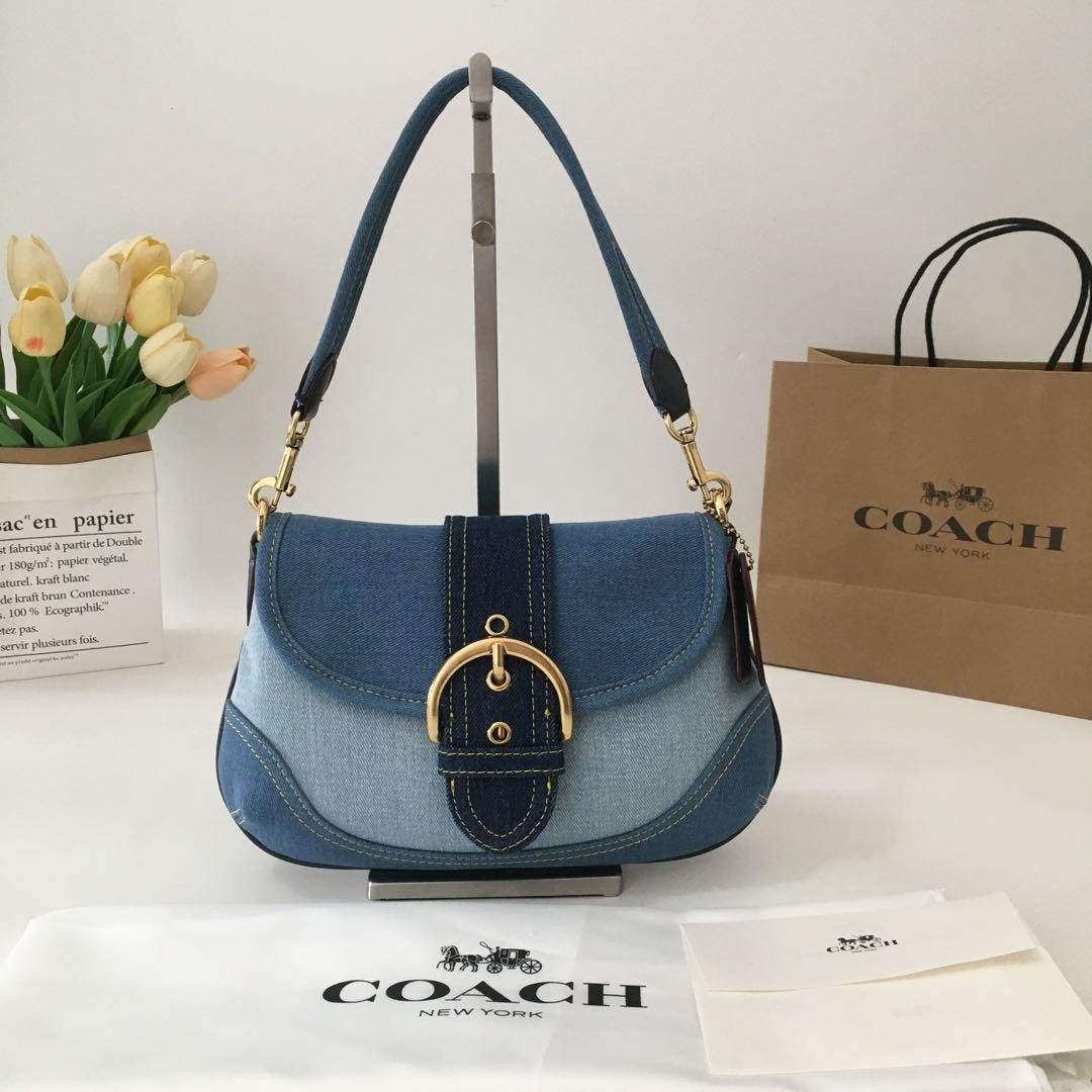 COACH Soho Shoulder Bag Upcycled Repurposed Denim Blue CR737 outlet