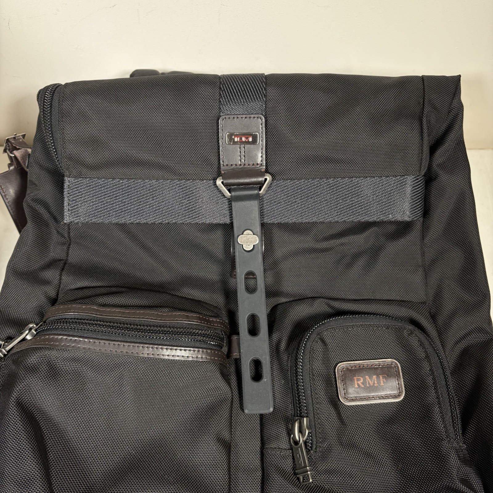 Tumi Alpha Bravo Luke Roll-Top Backpack Black Brown Ballistic Nylon Carry On Bag