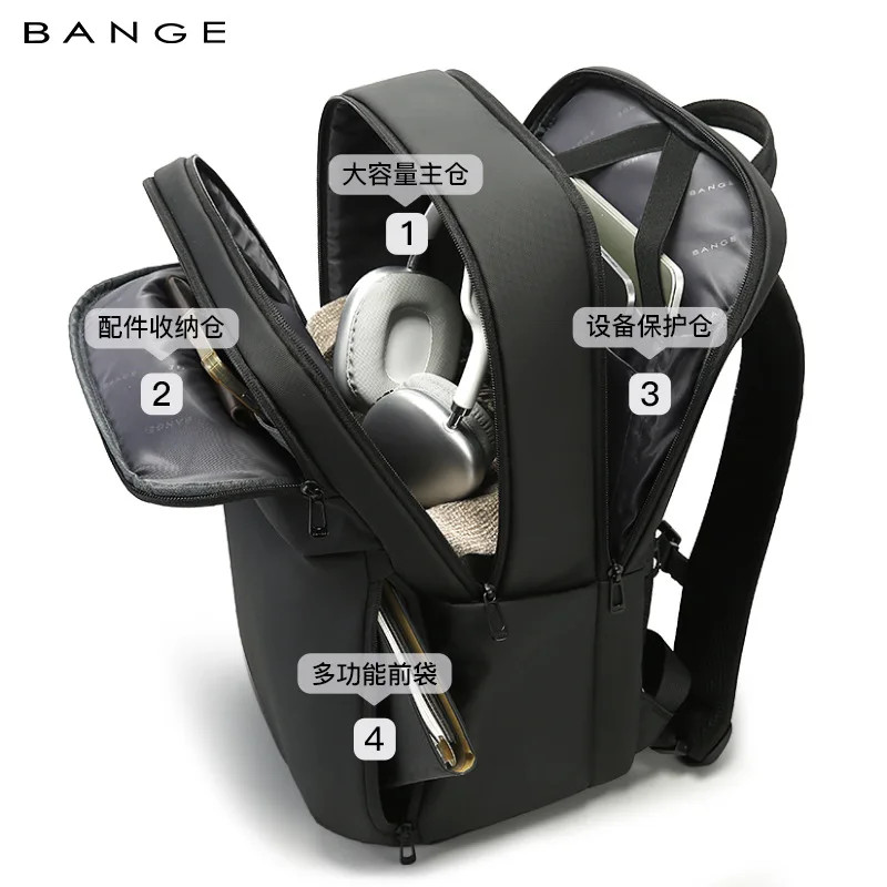 BANGE 16 inch Waterproof Laptop Backpack Men Business Travel Carry-On Bag