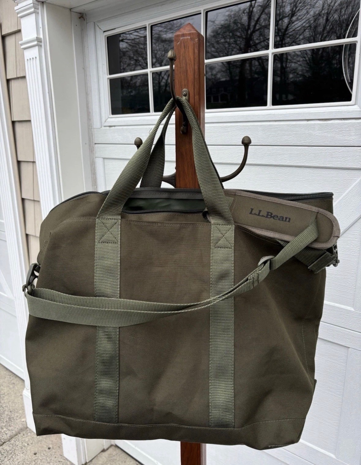 LL Bean Hunters Tote Canvas Large Bag Army Green Shoulder Strap 15×20 NEW