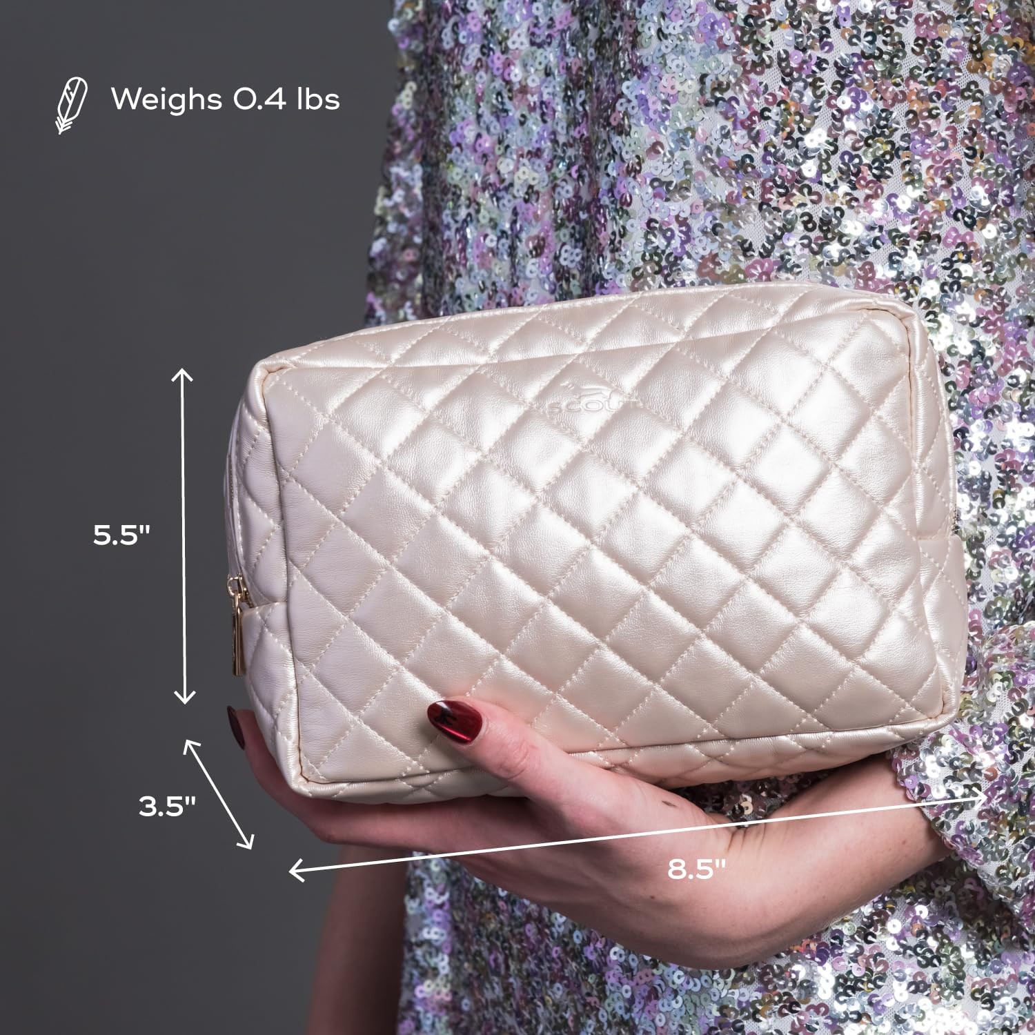 SCOUT 2-Way Toiletry Bag, Two Zipper Compartments, Medium, Champagne Quilted