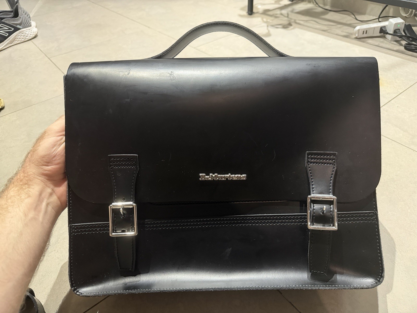 Dr. Martens Black Leather Satchel Briefcase Messenger Bag Detachable Strap