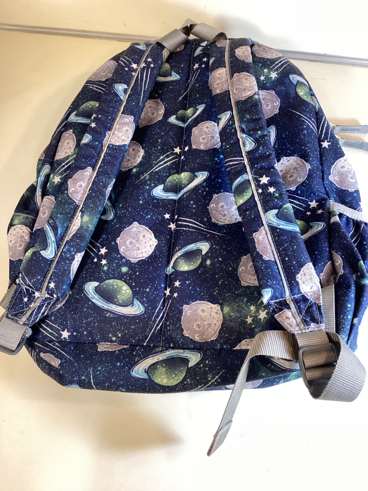 LL Bean Vintage Space Backpack Navy Blue with Planets and Stars, Many Pockets