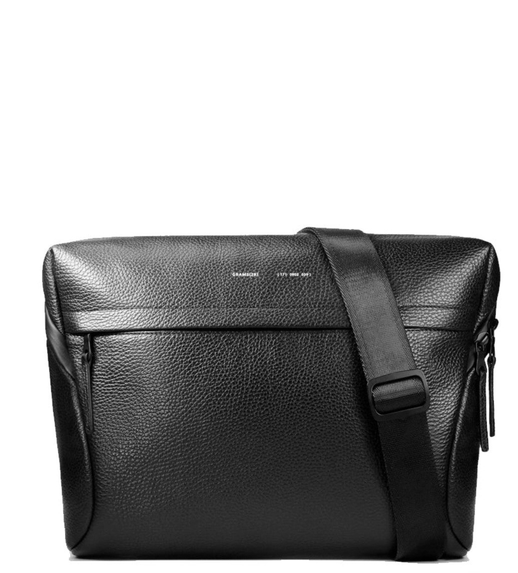 GRAMS28 171 Laptop Sling Messenger Bag Men Pebbled Leather