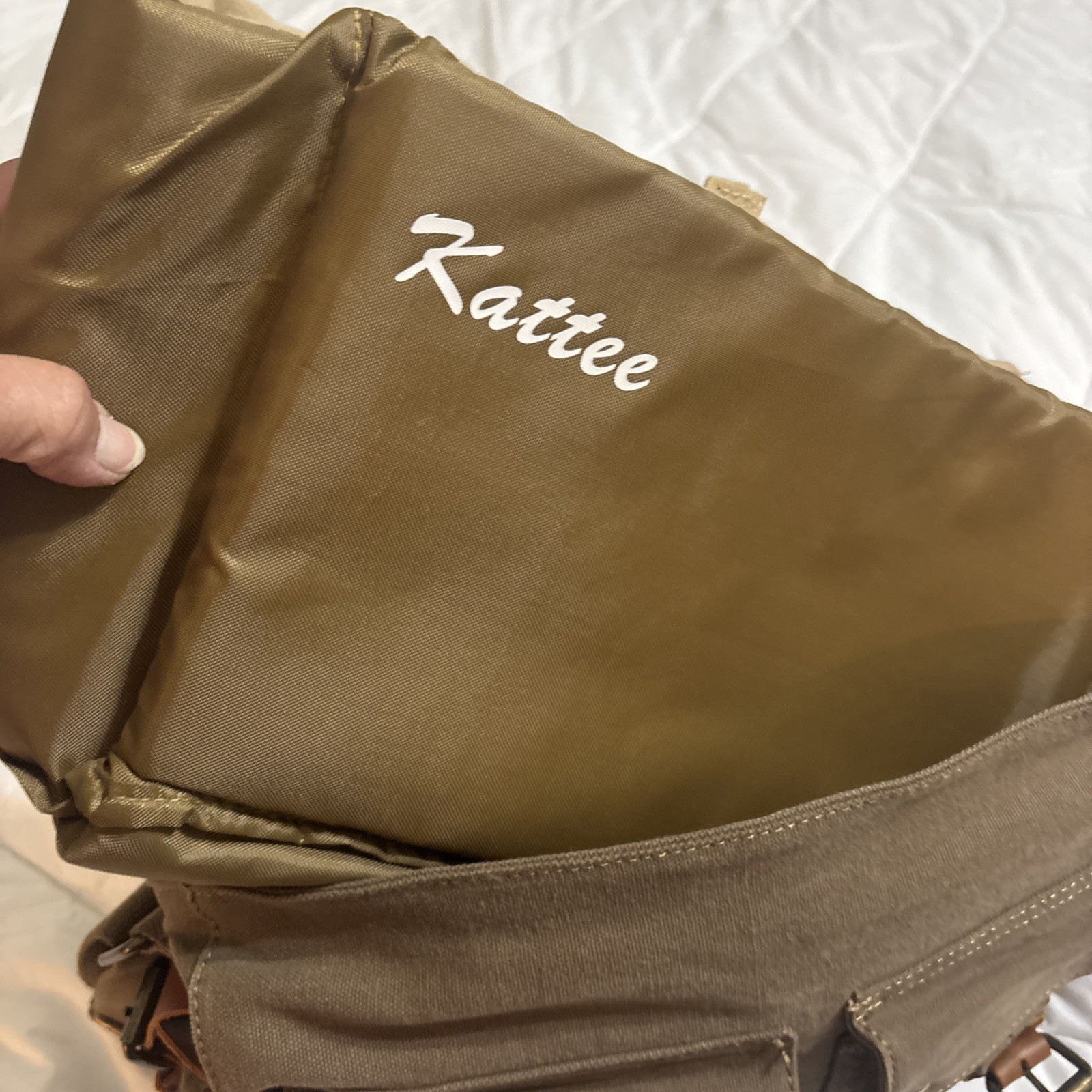 Kattee Canvas Messenger Bag Brown Leather Straps Snap Buckle Zip Adjustable Flap
