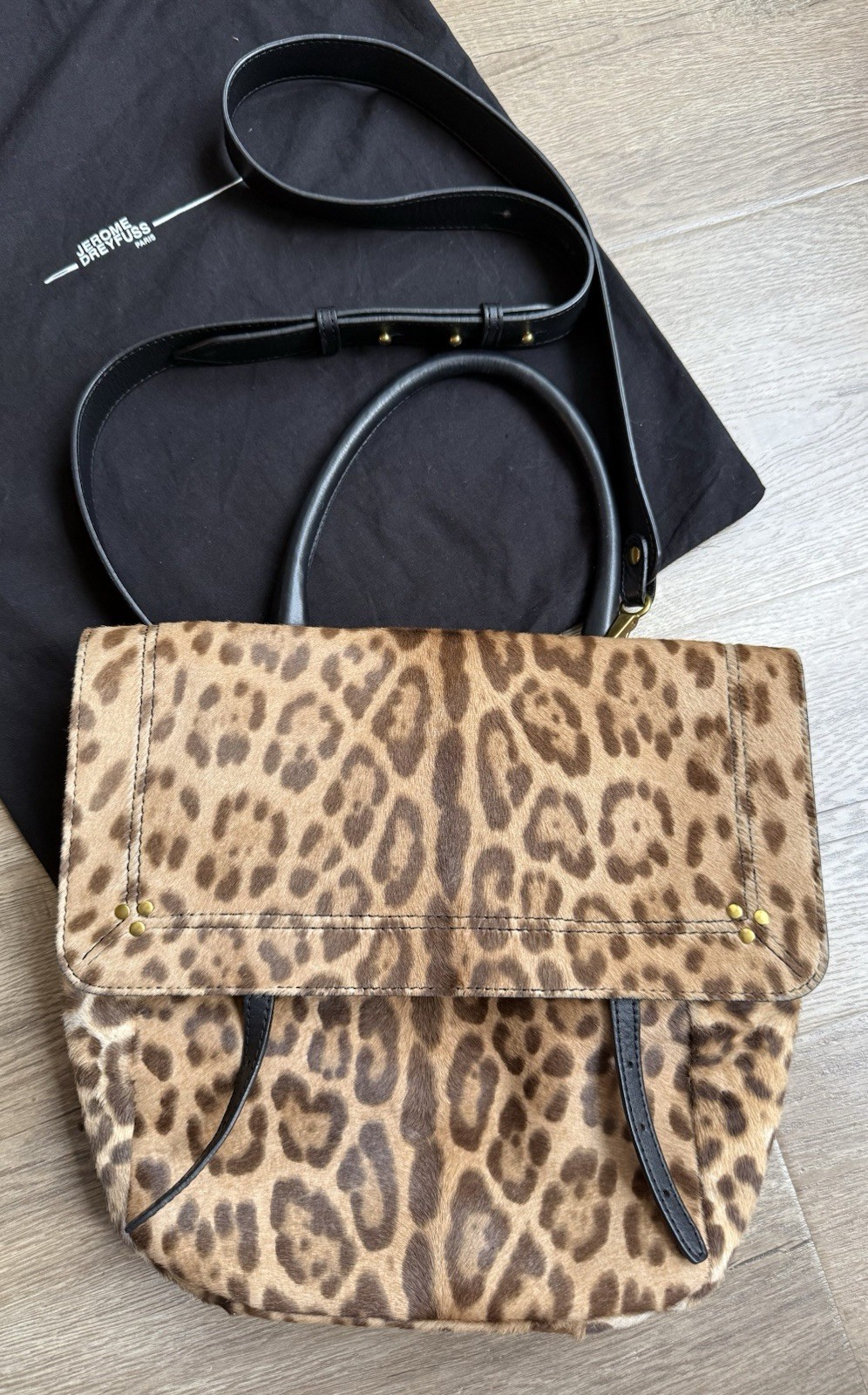 Jerome Dreyfuss JEREMIE Leopard Pony Hair Crossbody Messenger Satchel Bag