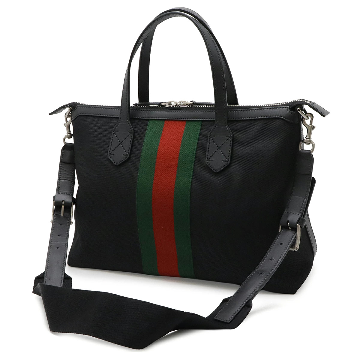 Gucci Web Sherry Line Stripe Tote Bag 2WAY Shoulder Bag Nylon Canvas