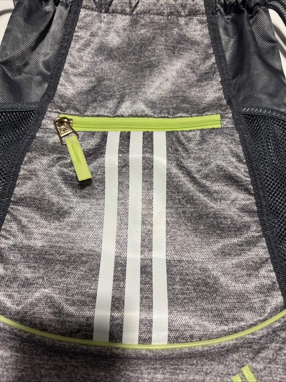 Adidas Alliance II Sackpack Backpack Jersey Grey Lime Green Drawstring Zip New