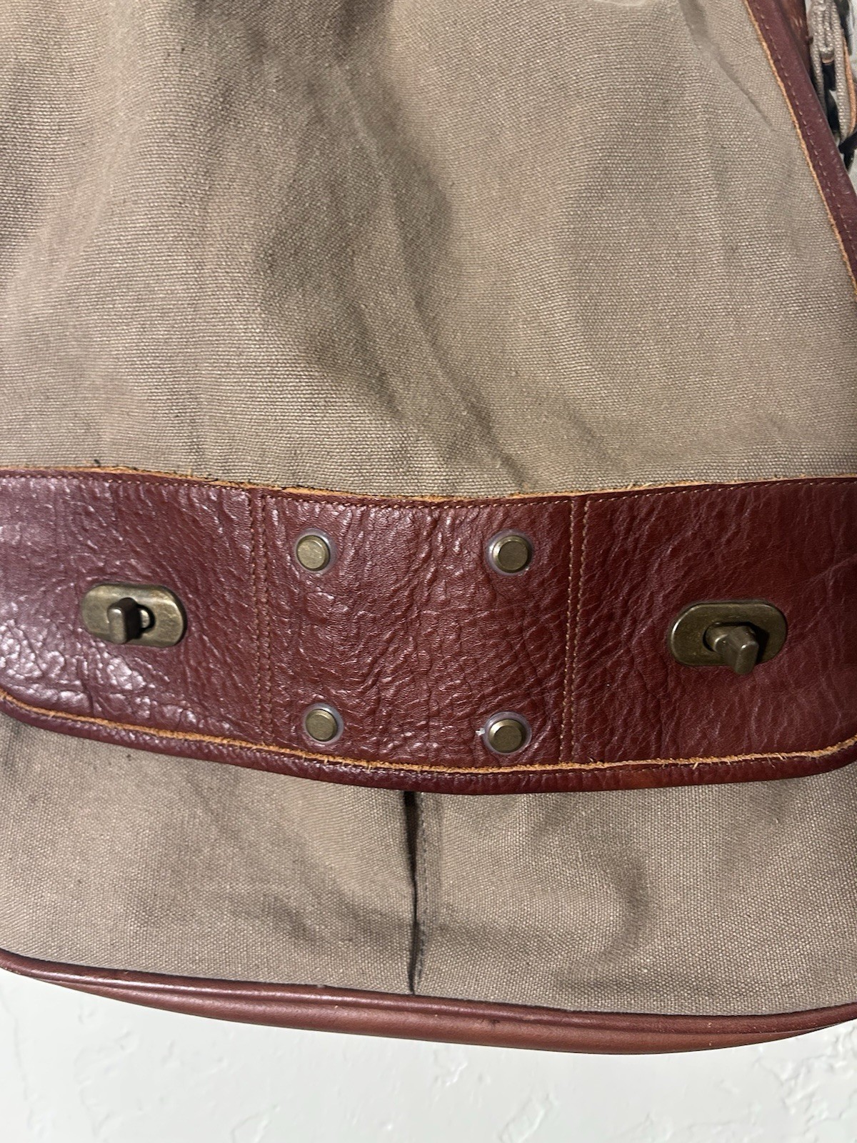 Converse Messenger Bag Brown Leather Canvas Crossbody Satchel Vintage Style RARE