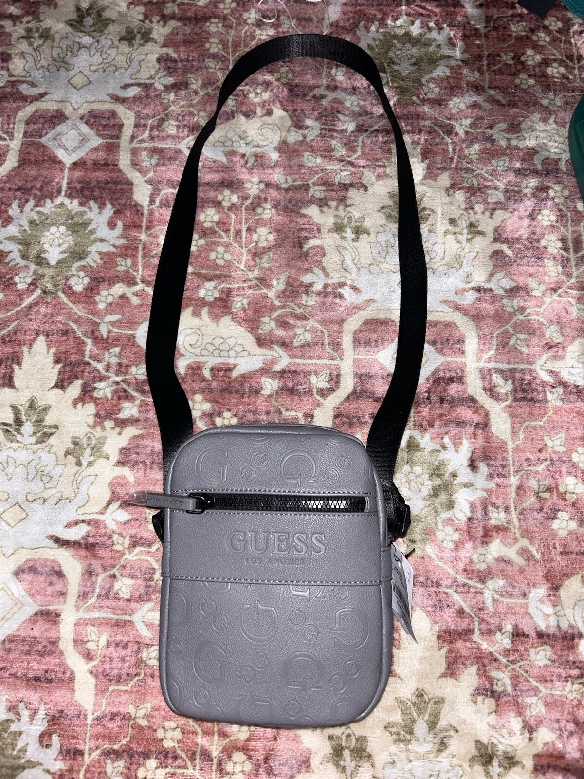 Guess Men’s Synthetic Leather Grey Shoulder Messenger Bag Brand New Zipper