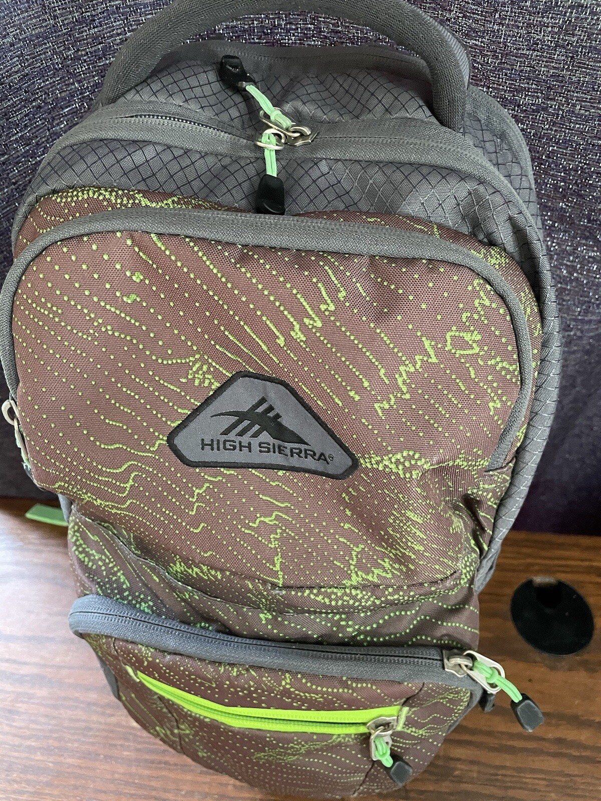 High Sierra Grab Handle Backpack, Chocolate & Green Laptop, Tab pockets