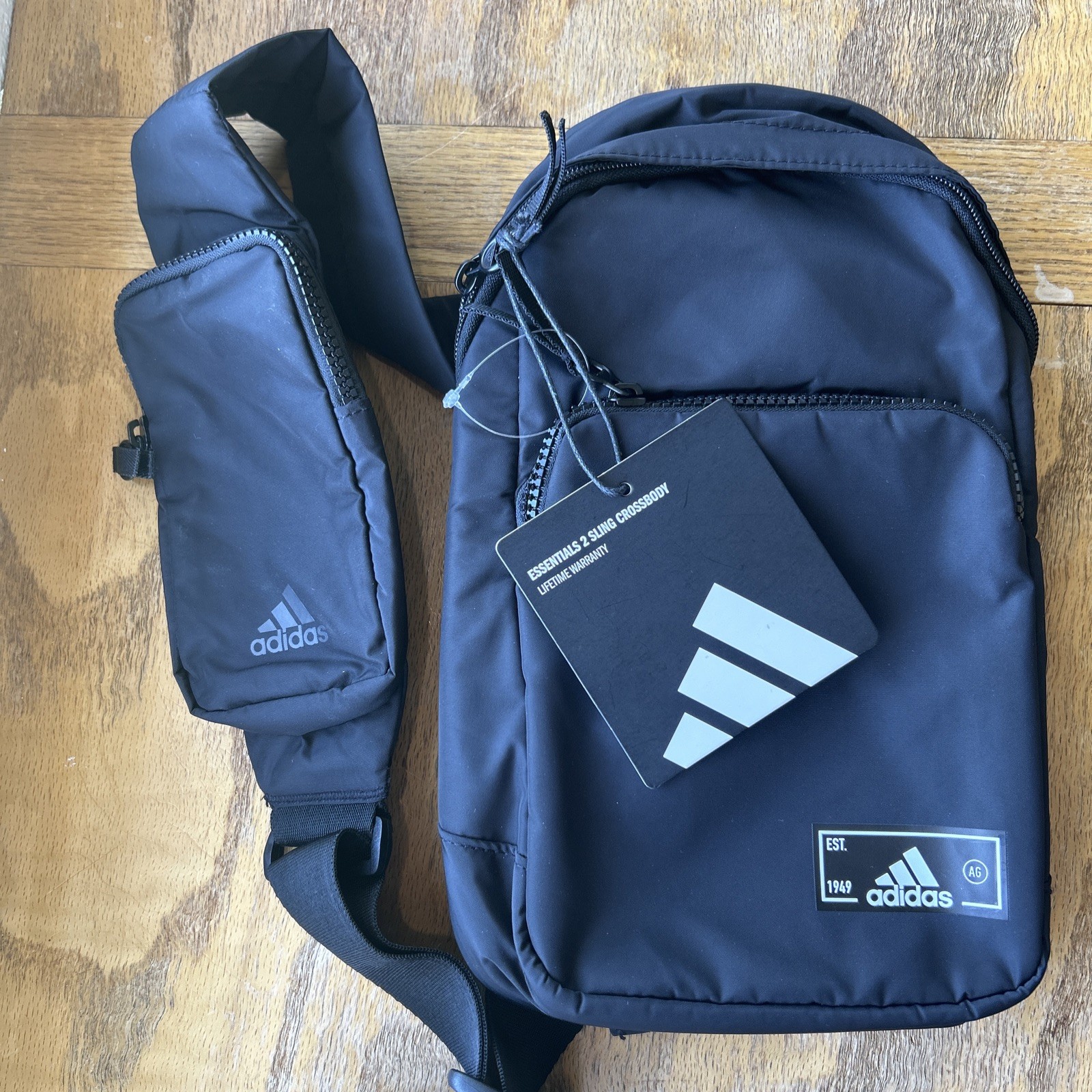 Adidas Unisex Essentials 2 Sling Adjustable Strap Crossbody Bag Black 12 x7.5×4”