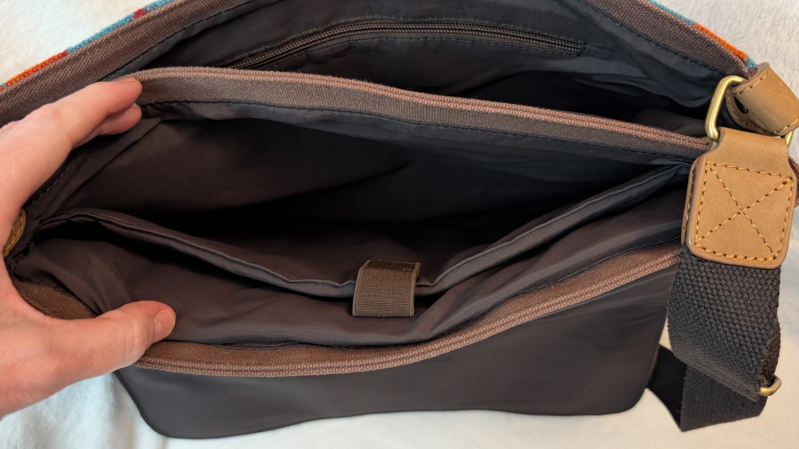 Vtg Pendleton Leather blue red wool Messenger Laptop Bag crossbody EUC