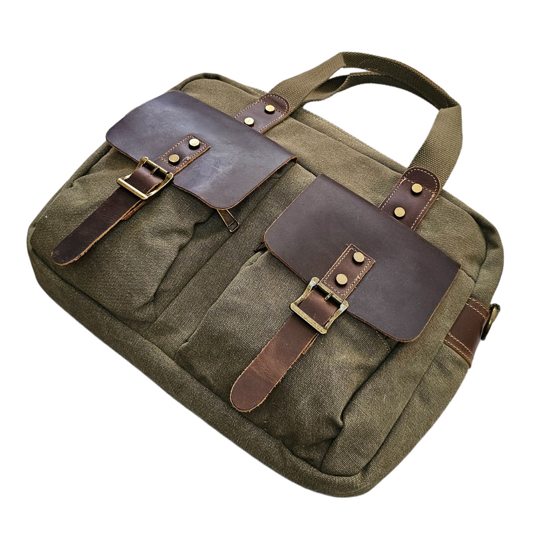 Vintage Leather Canvas Shoulder Messenger Bag Mens Briefcase Business Satchel