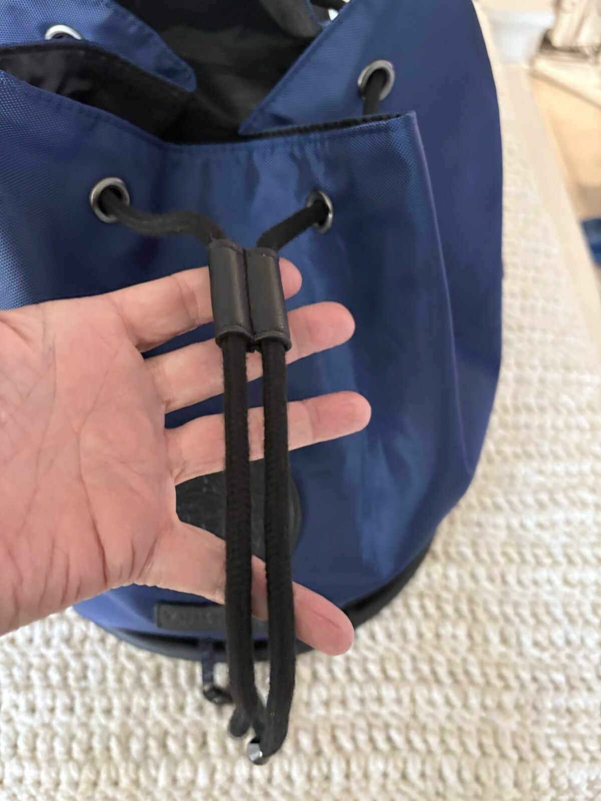Versace Parfums Draw-string Large Navy Blue With Black Backpack Medusa Logo