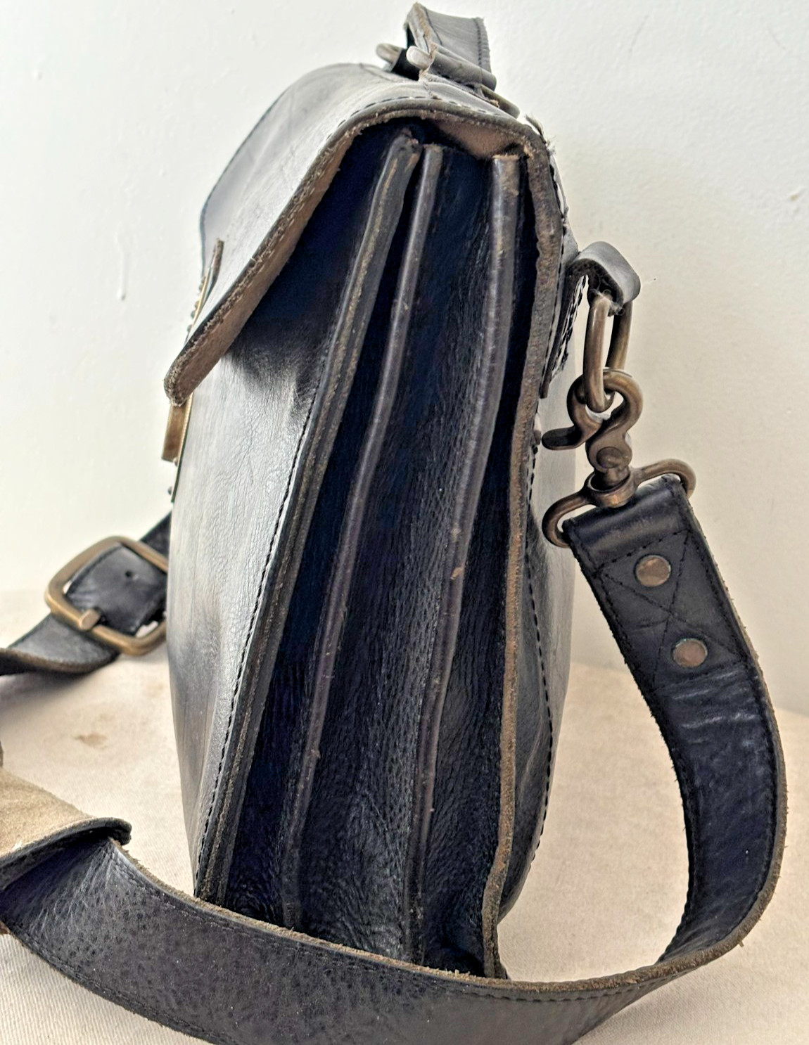 WILL LEATHER GOODS “Jacques” Rugged Matte Black Leather Briefcase Laptop Bag EC