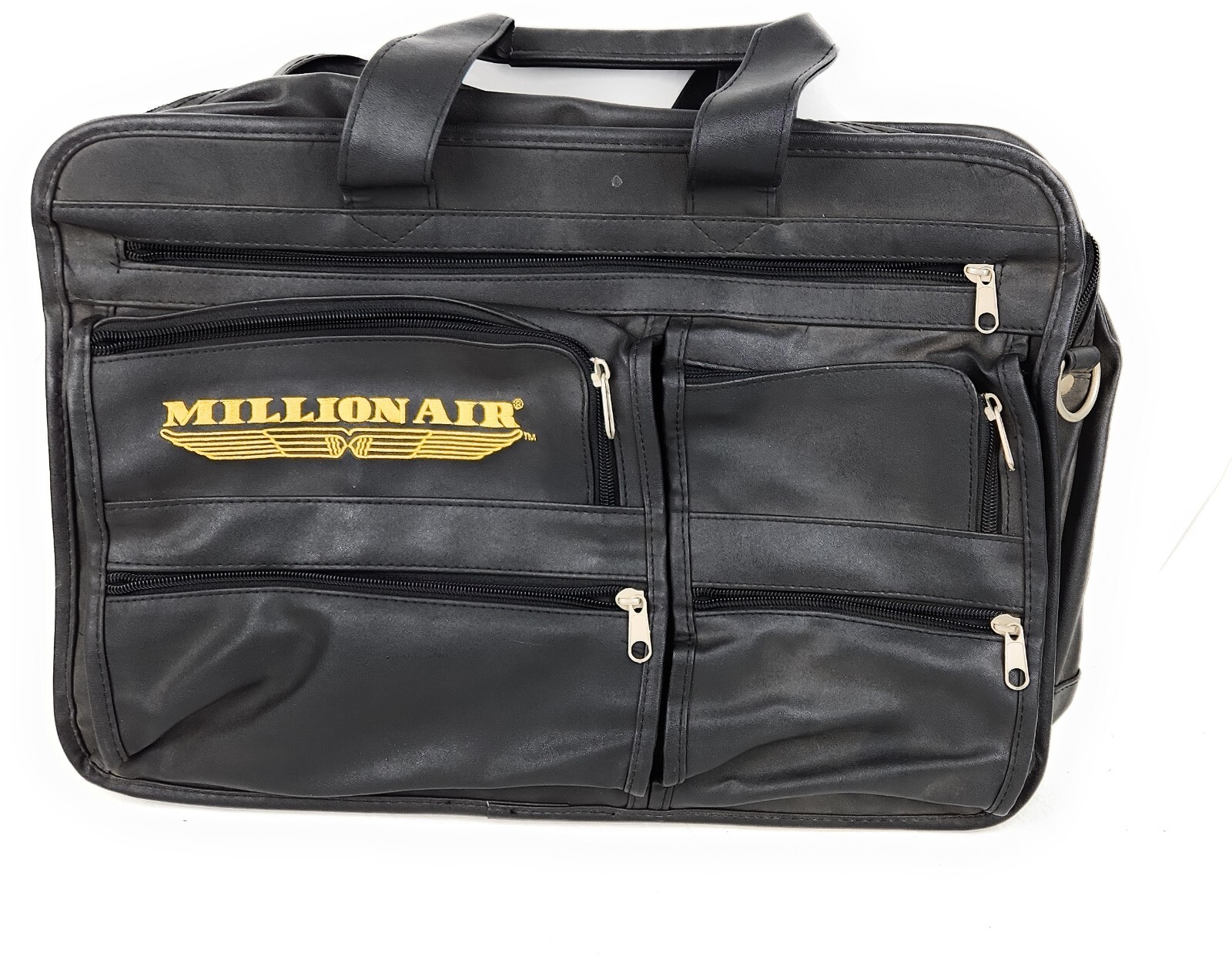 Men Leather Attache Briefcase 17″ Laptop Shoulder Bag Handbag Business Embroider
