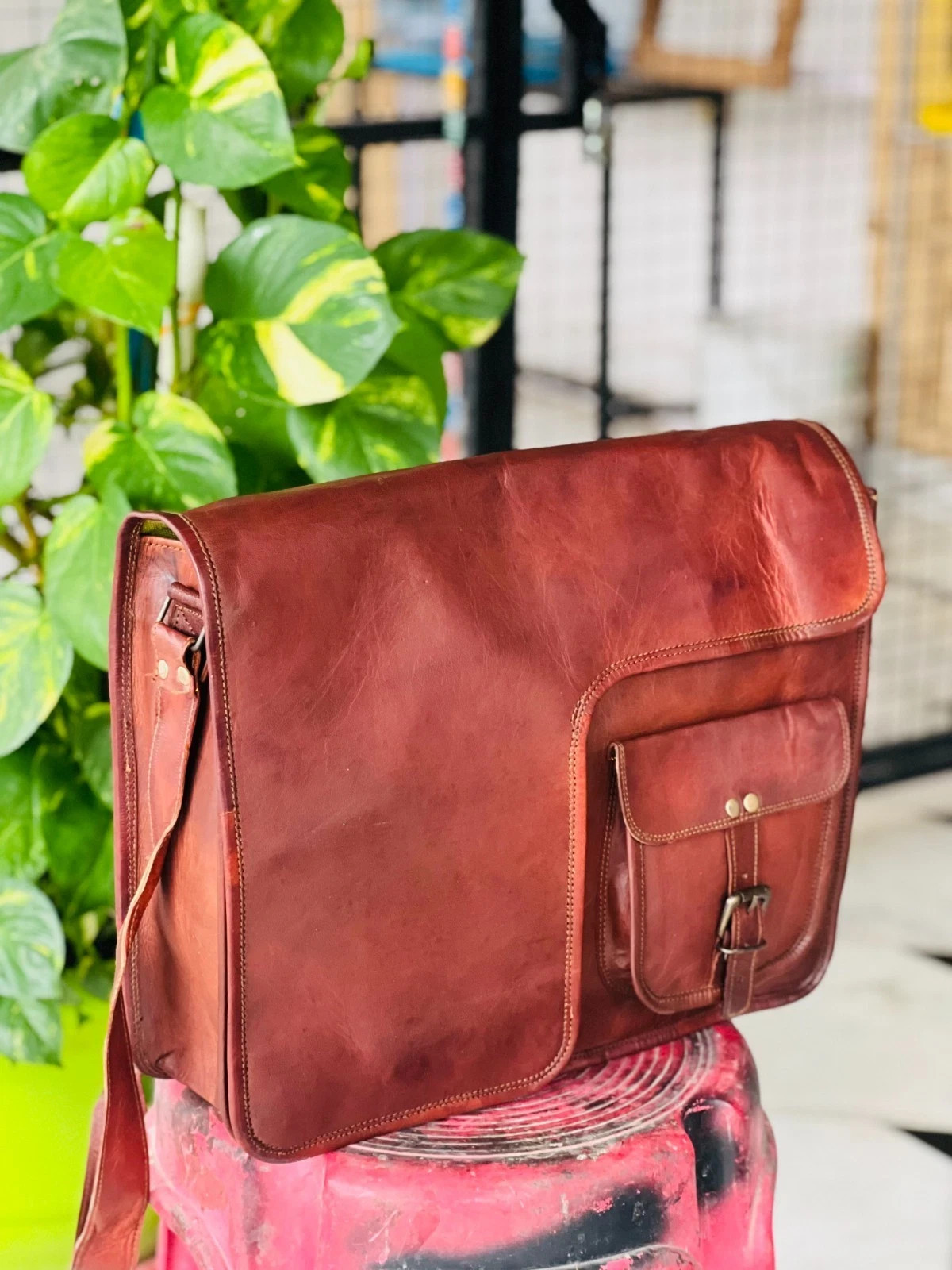 Mens Prime Leather Goat Brown Satchel Messenger Bag…..