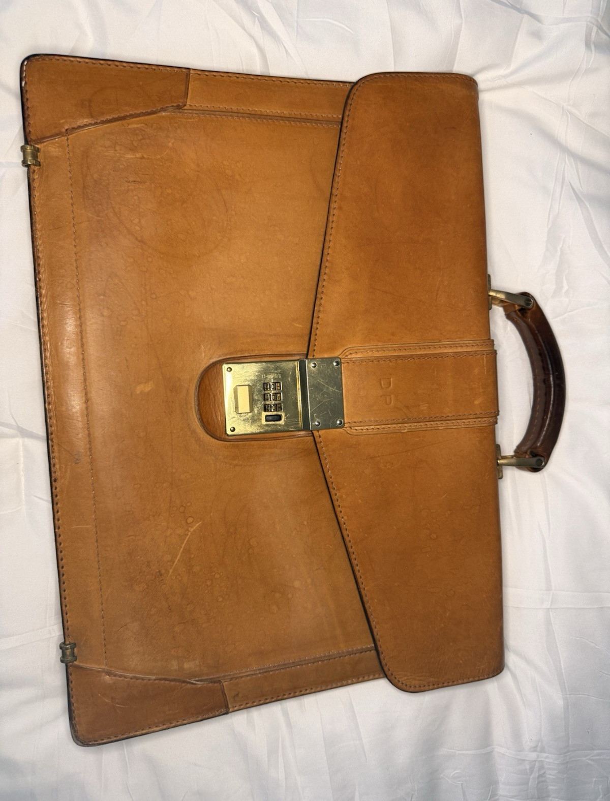 DP Men’s Brown Briefcase/Document Case Combination Lock Top Handle Inner Pockets