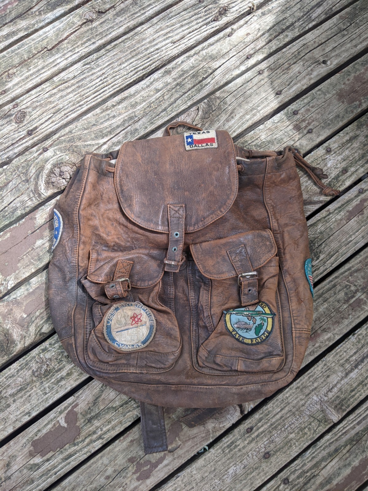 Vintage 60s 70s 80s Avirex United States Navy Issued Leather Map Lined Backpack