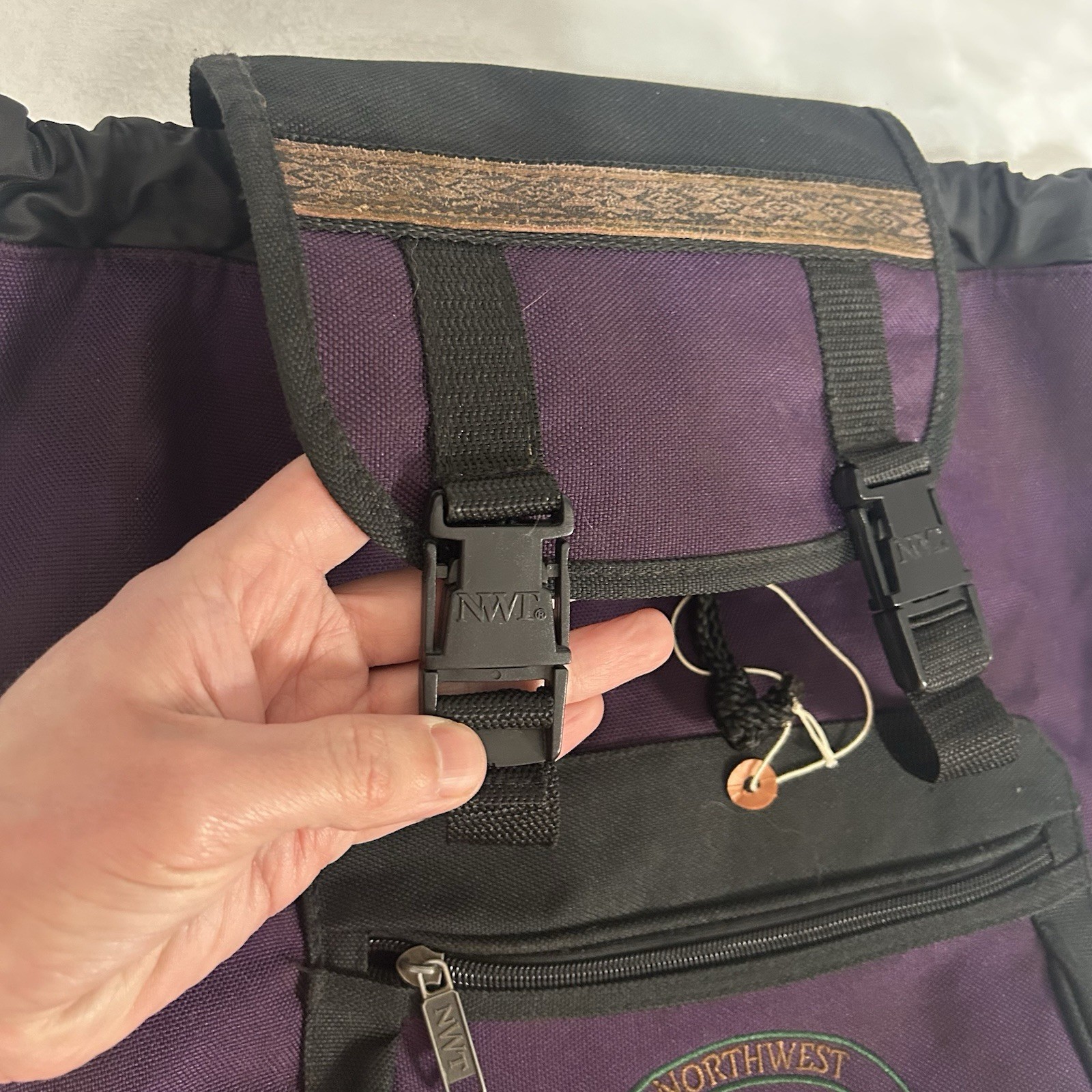 Vintage Northwest Territory Backpack Back Pack Purple Leather Suede Bottom