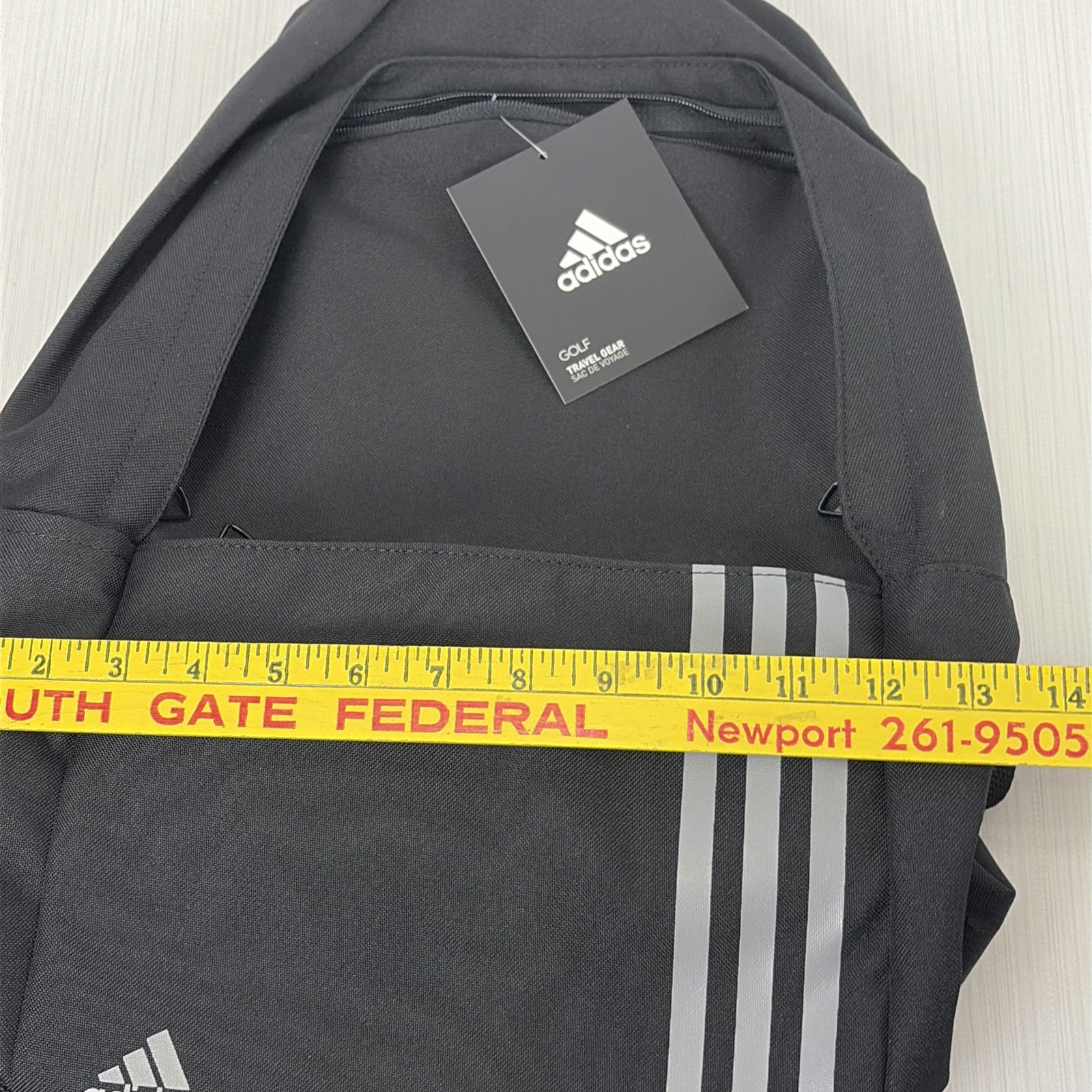 Adidas Golf Medium Black Backpack Bag 3 Gray Stripe DW9445 NWT