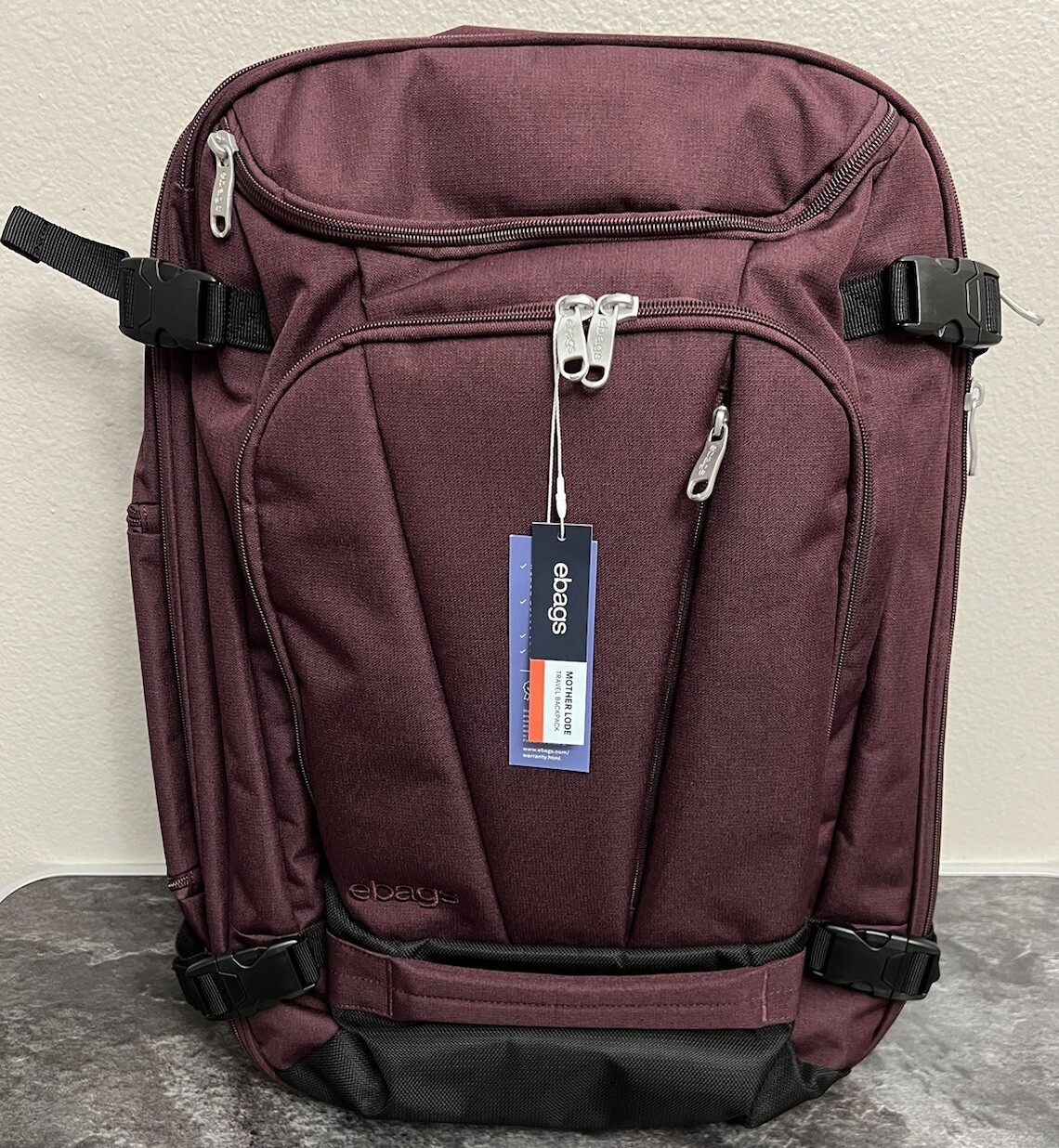 eBags Mother Lode Travel Backpack Convertible Expandable Luggage Bag Garnet New