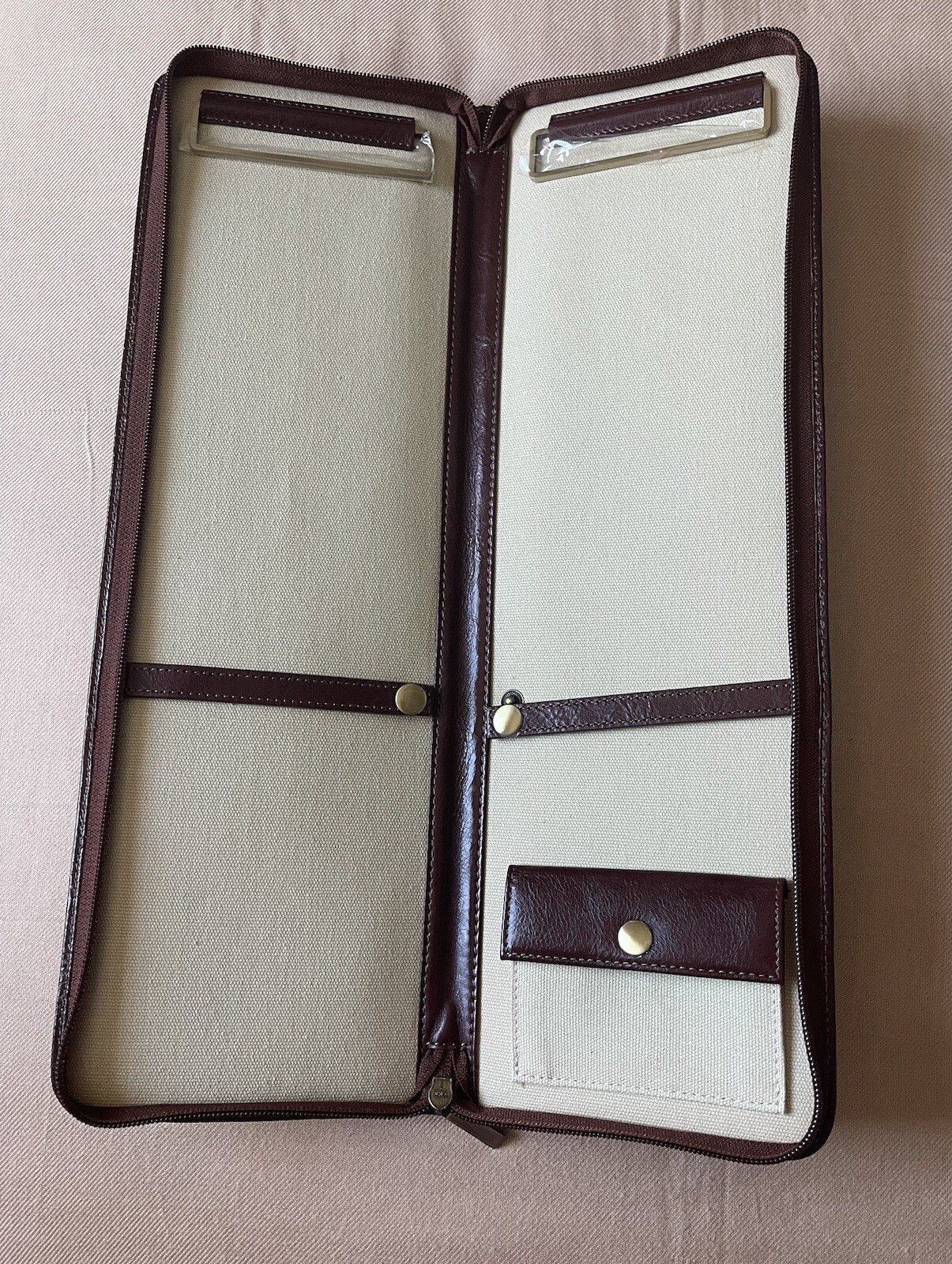 Vintage Red Envelope Brown Leather Tie Travel Carrier Zip Around Travel Case