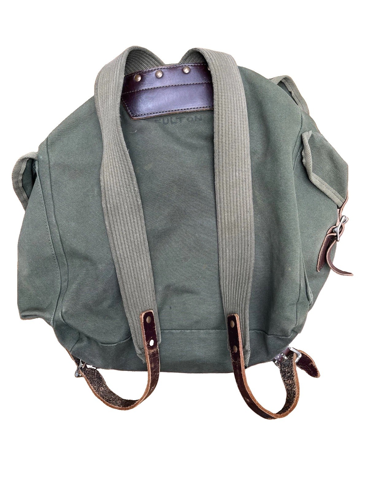 Vintage Duluth Pack Wanderer Canvas Backpack Olive Drab Made In USA Rare Leather