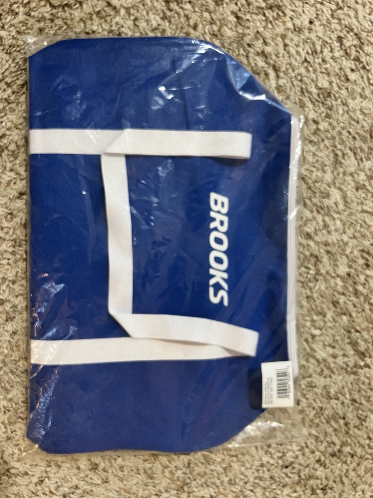Brooks Running Shoes Blue White Zippered Canvas Gym Duffle Bag Nylon Top Straps
