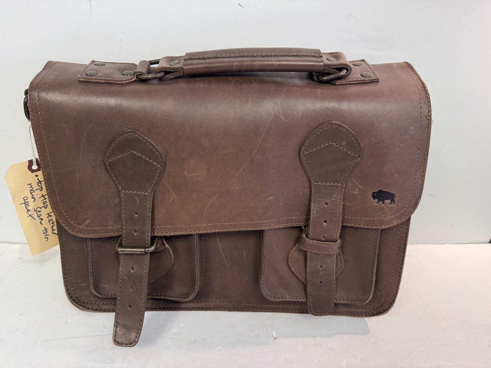 Buffalo Jackson Trading Denver Leather Briefcase Brown Bag w/Strap REPAIRS