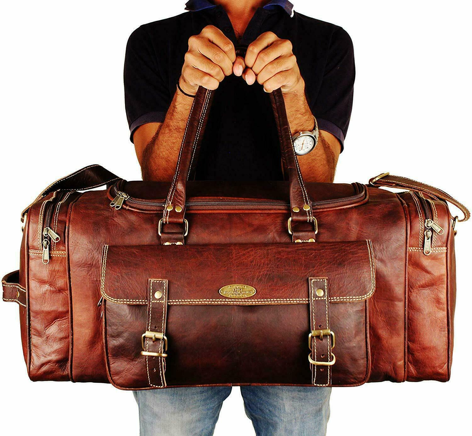 32″ Vintage Genuine Leather Travel Duffel Luggage Weekender Overnight Bag Unisex