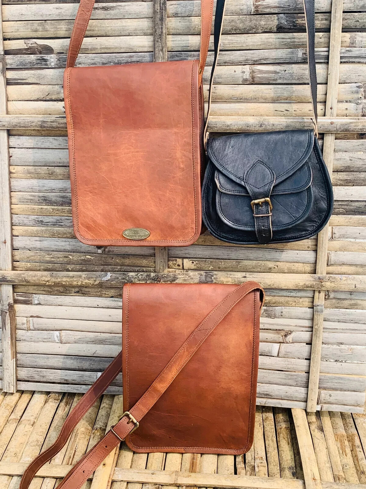 11-inch Genuine Leather Crossbody Messenger Bag for Women & Men Pack of 3 bags