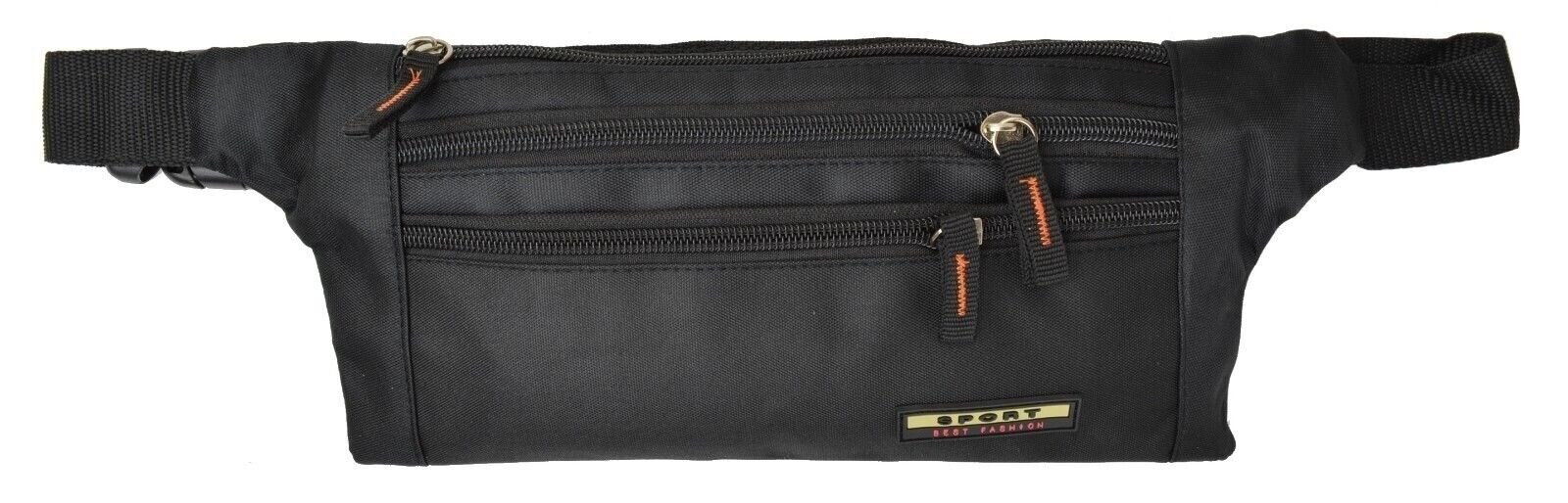 Men Women Water Repellent Waist Bum Bag Fanny Pack Zipper Outdoor Sports Black