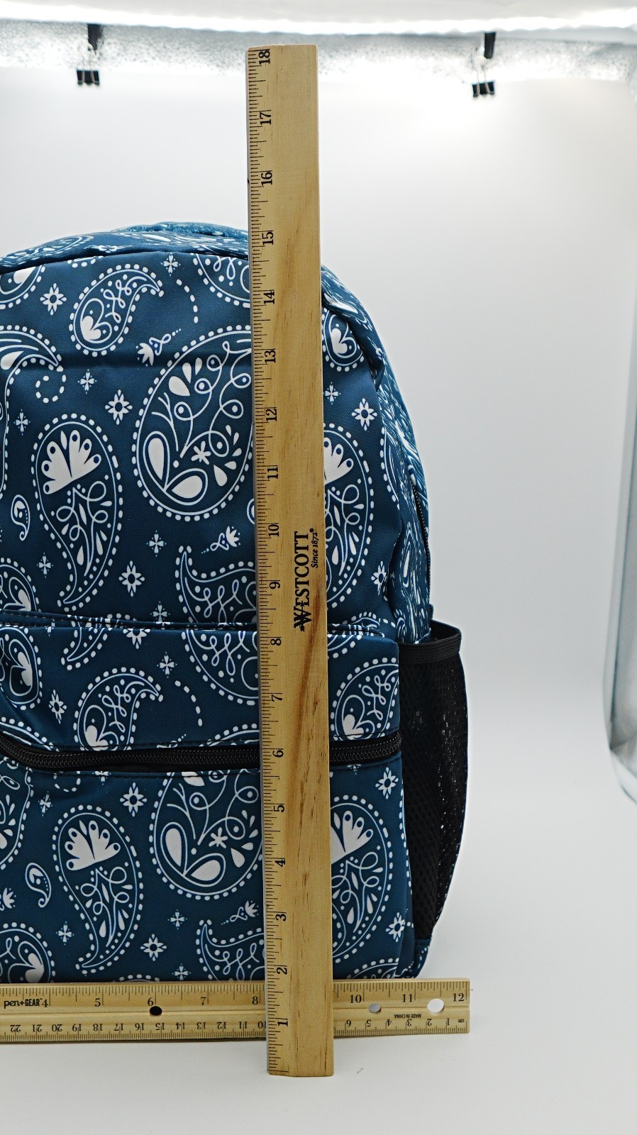Stylish Blue & White Paisley Pattern Backpack School Travel Daypack Bag 16in