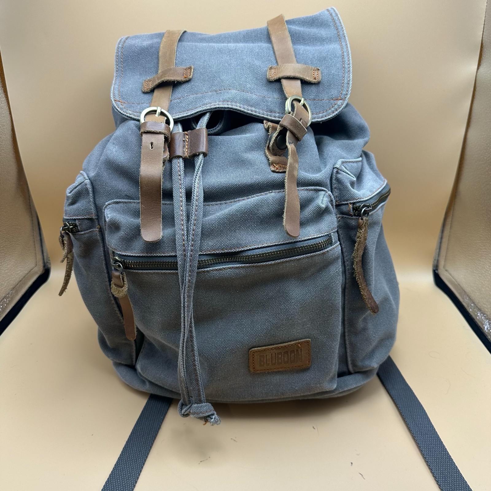 Vintage Bluboon Canvas & Leather Army Green Rucksack Backpack