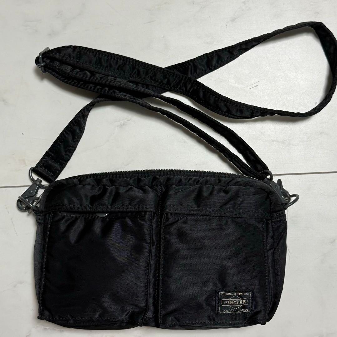 Yoshida Porter Tanker Waist Pouch Mini Shoulder Bag Black 15x23cm Japan （Good+）