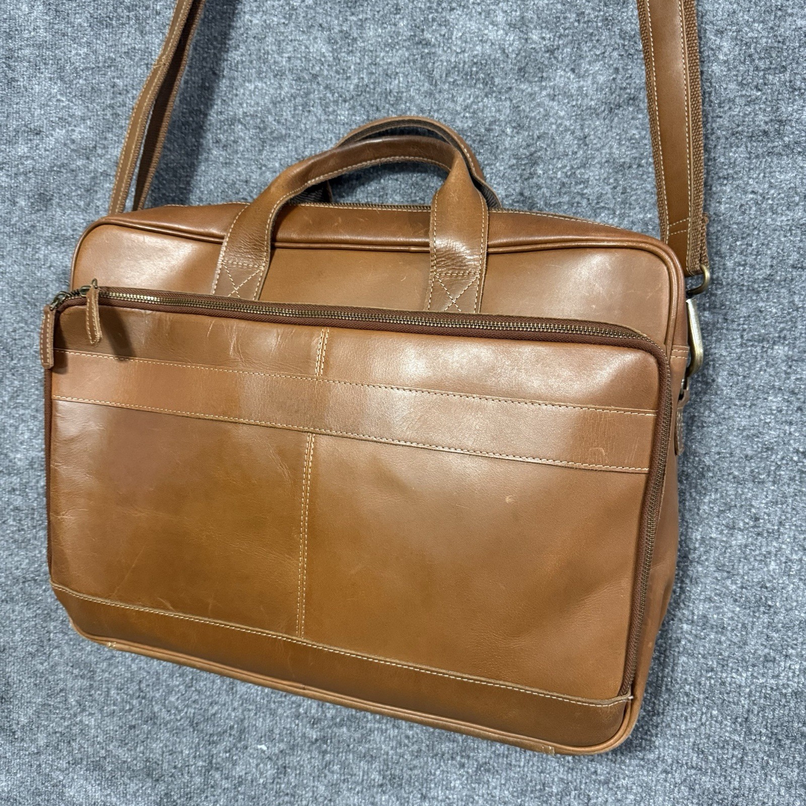 KomalC Vintage 18” Buffalo Leather Laptop Briefcase Office Bag Brown EUC