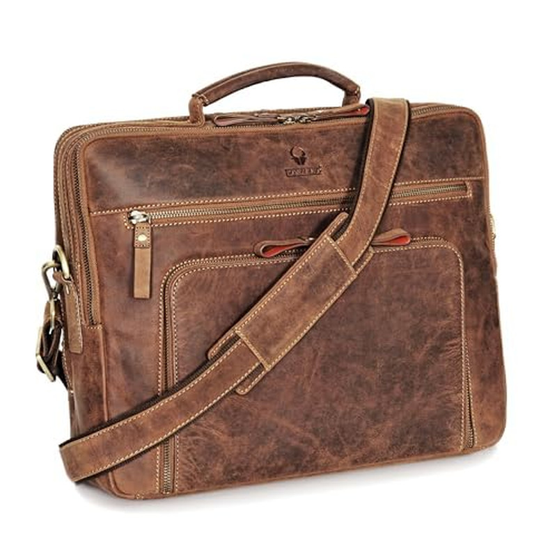 Vintage Brown Leather Messenger Bag for Laptops – Handcrafted Briefcase
